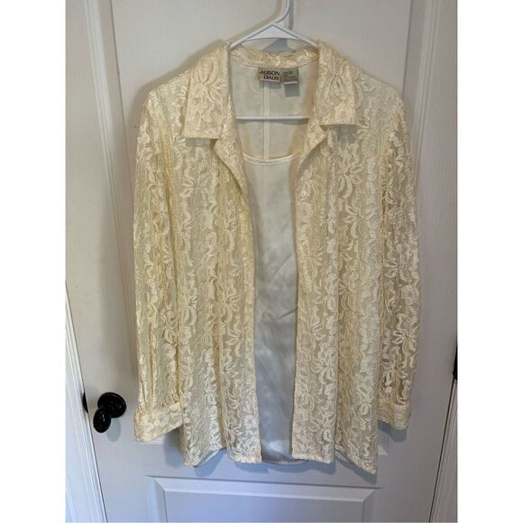 Vintage Allison Daley Ivory Cream Lace Overlay button down Blouse with lining - Picture 1 of 9